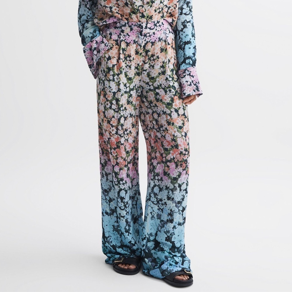 NEW Reiss Serena Floral Print Wide Leg Trouser Womens 4 Multicolor Pants NWOT
